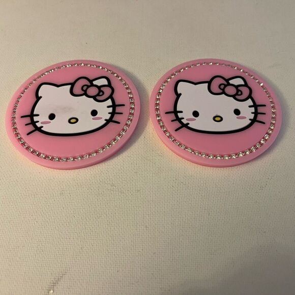 Hello Kitty car cup Coasters in Pink with bling Set of 2 NWT - Picture 5 of 6